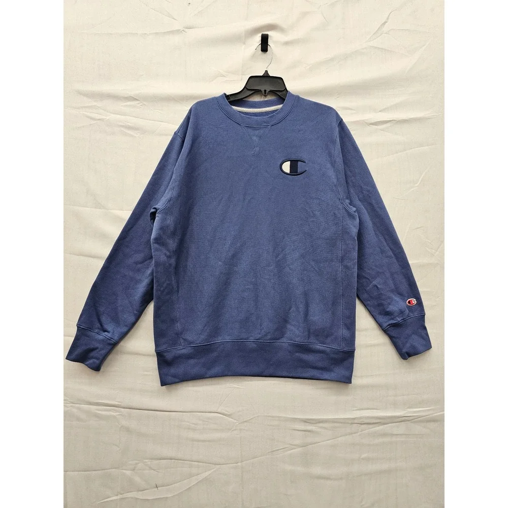 Champion Mens Crewneck Sweatshirt Blue Heather Large C Logo SF37 85LF‎ L
